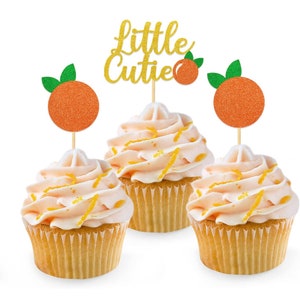 Little Cutie Cupcake Toppers, Little Cutie Toppers,orange Theme Birthday,  Cutie Baby Shower, Little Cutie Birthday, Little Cutie Party 