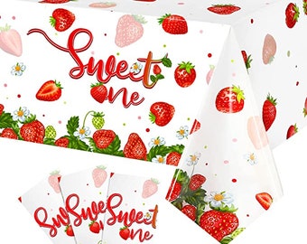Strawberry tablecloth, Strawberry Shortcake, ONE Birthday, Strawberry party, strawberry decor, berry sweet birthday, Strawberry Birthday