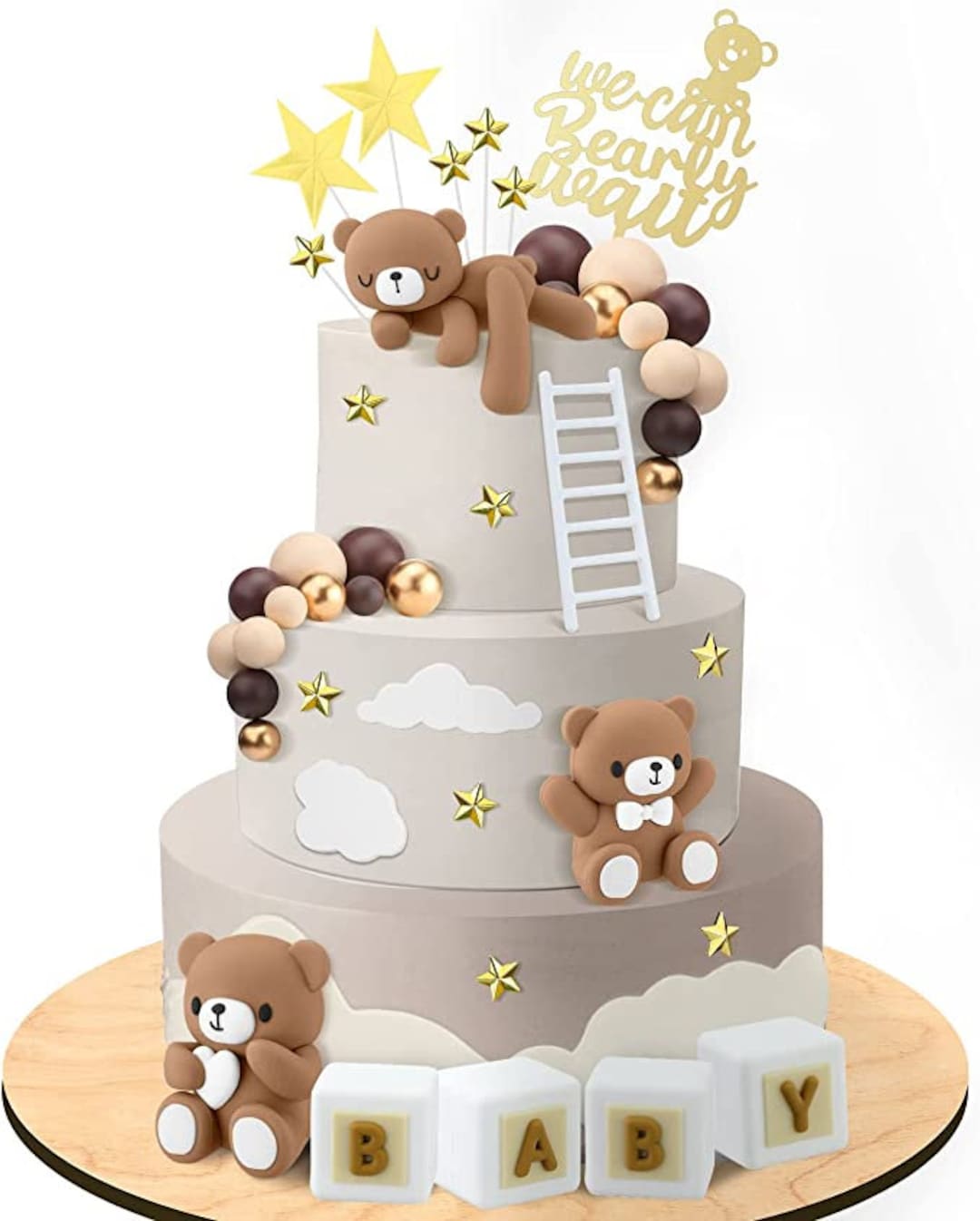 Teddy Bear Baby Shower Cake Topper, We Can Bearly Wait Cake Topper ...