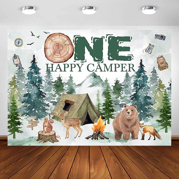 One happy camper backdrop, happy camper backdrop, one happy camper birthday, one happy  camper party, backdrop, one happy camper