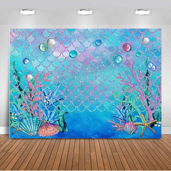 Mermaid backdrop, under the sea backdrop, mermaid birthday, mermaid party favors, backdrop, mermaid party, under the sea Il_570xn