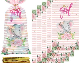 Girl elephant Treat Bags, girl elephant favor  Bags, girl elephant, girl elephant party favors, it’s a girl, cellophane bags, elephant baby