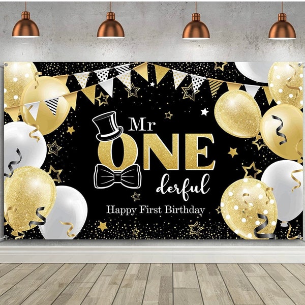 Mr ONEderful Backdrop,  Boys Black and Gold 1st Birthday, mr onederful birthday, mr onederful party, mr onederful, mr onederful favors