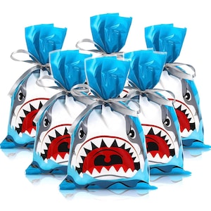Shark treat Bags, Shark favor Bags, shark birthday, shark party favors, cellophane bags, shark, shark party, shark party decor