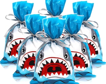 Shark treat Bags, Shark favor Bags, shark birthday, shark party favors, cellophane bags, shark, shark party, shark party decor