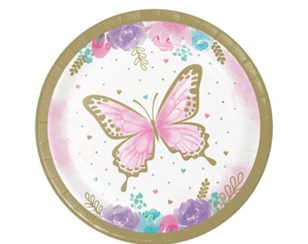 Butterfly Plates, Pastel Butterfly, Butterfly Party, Butterfly Baby Shower, Butterfly Birthday, Butterfly Decorations, Gold Butterfly