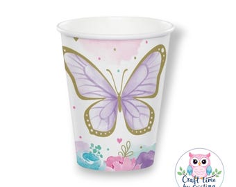 Butterfly Paper cups, Pastel Butterfly, Butterfly Party, Butterfly Baby Shower, Butterfly Birthday, Butterfly Decorations, Gold Butterfly