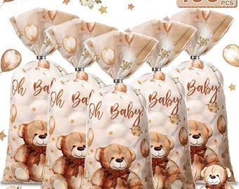 we can bearly wait treat bags, Bear Birthday, Teddy Bear Baby Shower treat bag, boho bear party, teddy bear party, teddy bear treat bags