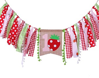 Strawberry high chair banner, Strawberry Shortcake, ONE Birthday, Strawberry party, strawberry decor, berry sweet party, Strawberry Birthday