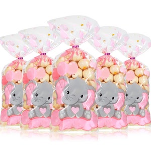 Girl elephant Treat Bags, girl elephant favor  Bags, girl elephant, girl elephant party favors, it’s a girl, cellophane bags, elephant baby