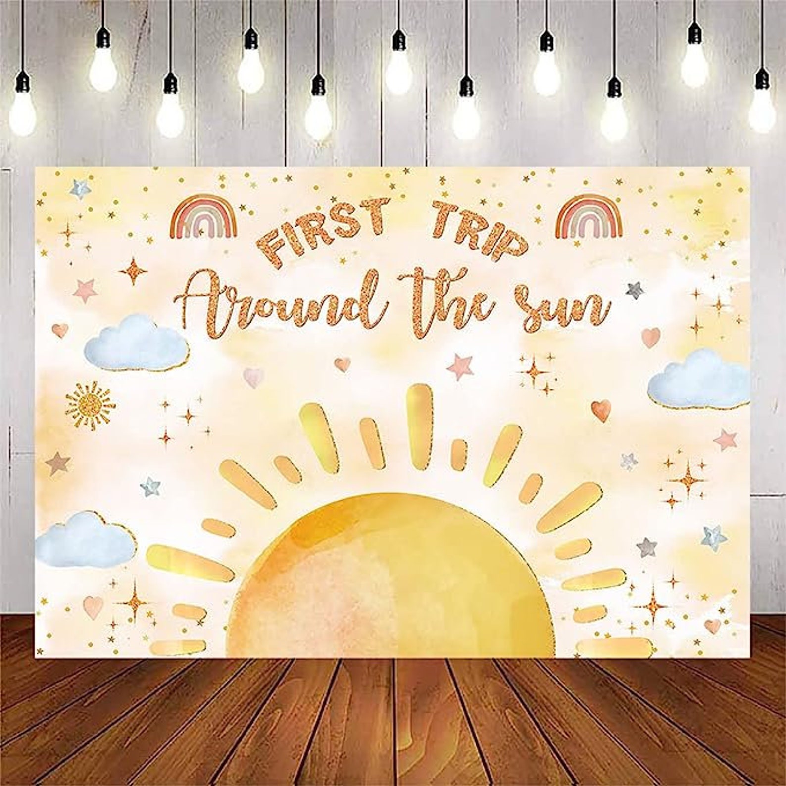 First Trip Around Sun 1st Birthday Round Backdrop main image 0