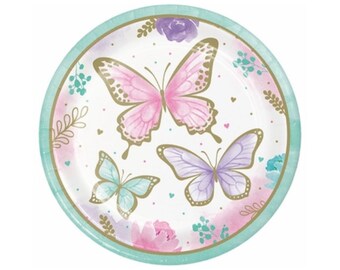 9” Butterfly Plates, Pastel Butterfly, Butterfly Party, Butterfly Baby Shower, Butterfly Birthday, Butterfly Decorations, Gold Butterfly
