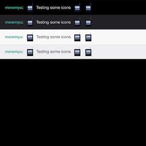 May include: A screenshot of a computer screen showing a chat window with the text "mewmyu: Testing some icons" and several icons of a black phone with a white screen.