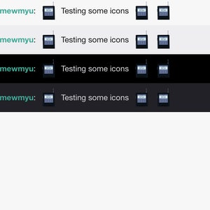 May include: Four black and gray icons with the text "BISH" on a white background. The text "Testing some icons" is above the icons.