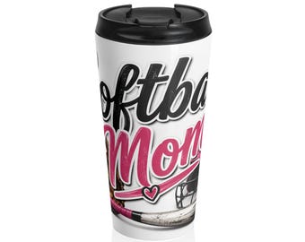 Softball Mom Travel Mug | Pink Helmet, Glove, Bat Design