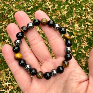 Bracciale di protezione, ossidiana nera, occhio di tigre, braccialetto di ematite, braccialetto di cristallo, braccialetto di perline