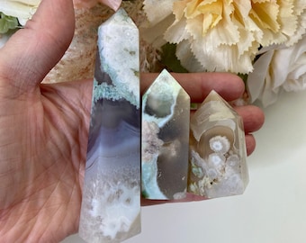 Green Flower Agate Tower, Flower Agate, Green Flower Agate, Cherry