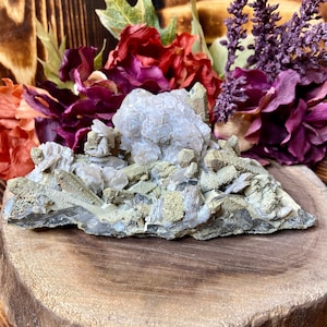 Green Quartz with Calcite Specimen, spc121, Green Quartz Cluster