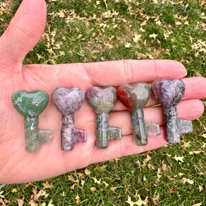 Ocean Jasper Key, Moss Agate Key, Crystal Heart Key, crv419