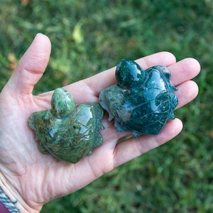 Moss Agate Turtle Carving, crv233, Crystal Sea Turtle