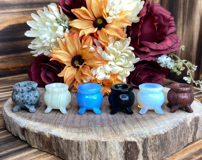 Crystal Cauldron, Crv415, Obsidian Cauldron, Aventurine Cauldron