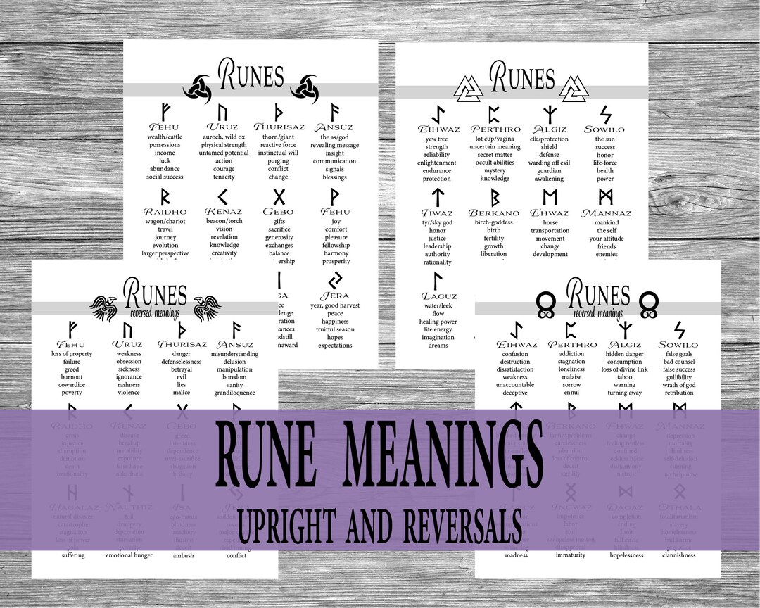 Rune Meanings Upright and Reversals, Runes Cheat Sheets, Rune Stones