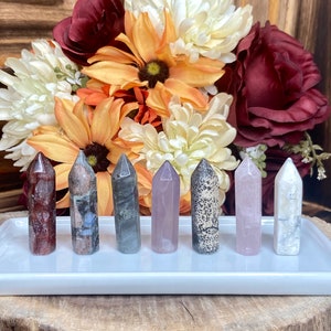 Mini Crystal Tower, twr108 Mini Crystal Point, Fire Quartz Point, Quesera Point, Rose Quartz Point