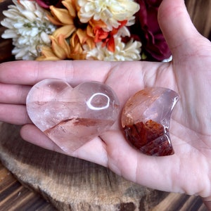Fire Quartz Heart, Fire Quartz Moon, shp146, Hematoid Quartz, Crystal Heart, Crystal Moon