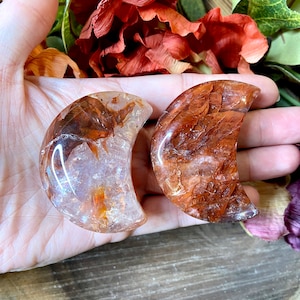 Fire Quartz Moon, Red Hematoid Quartz, shp176, Crystal Moon