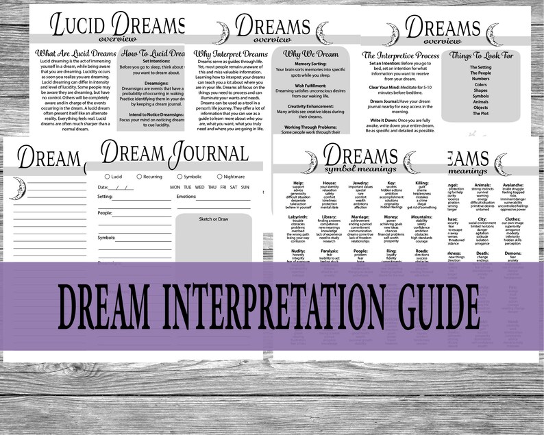 Dream Interpretation Guide Pack Dream Cheat Sheets Dream Etsy