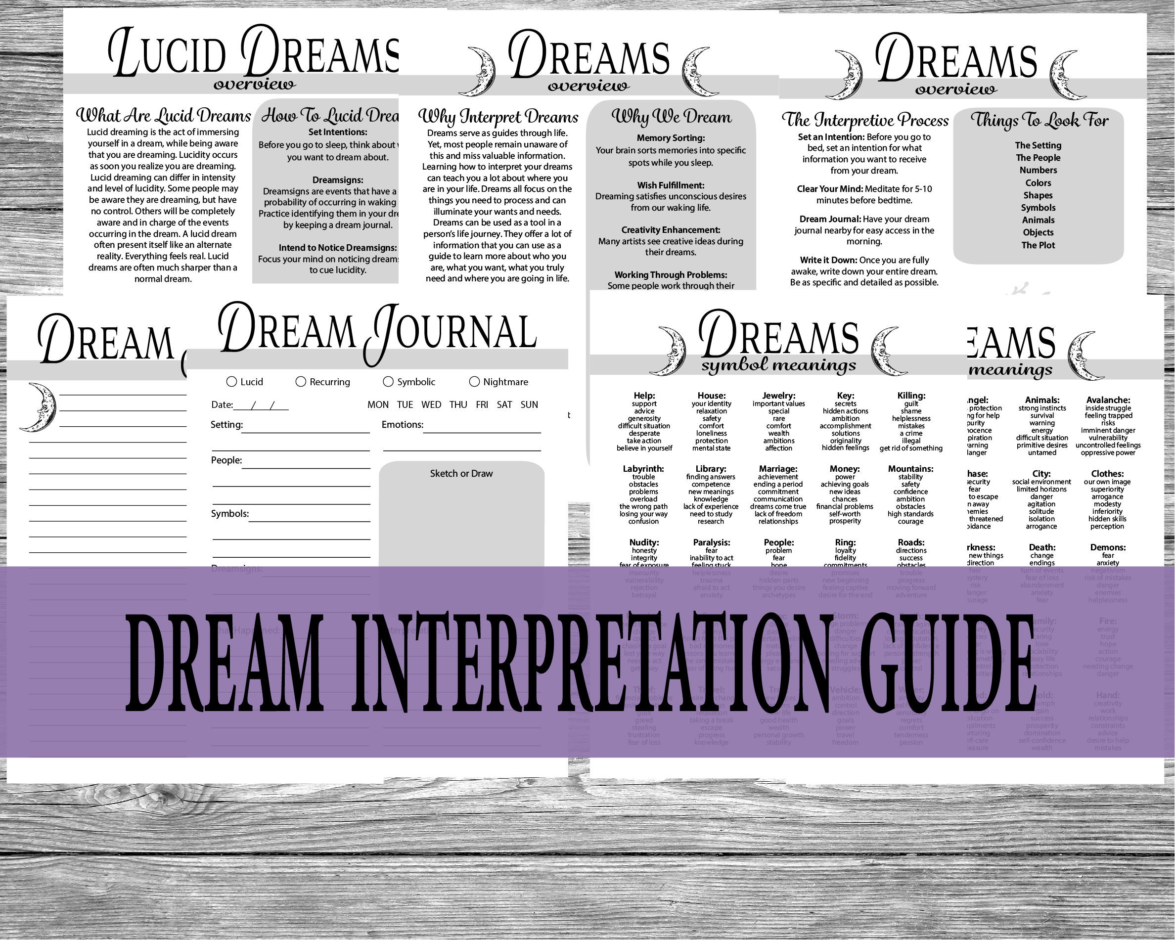 Dream Interpretation Guide Pack Dream Cheat Sheets Dream Etsy Canada