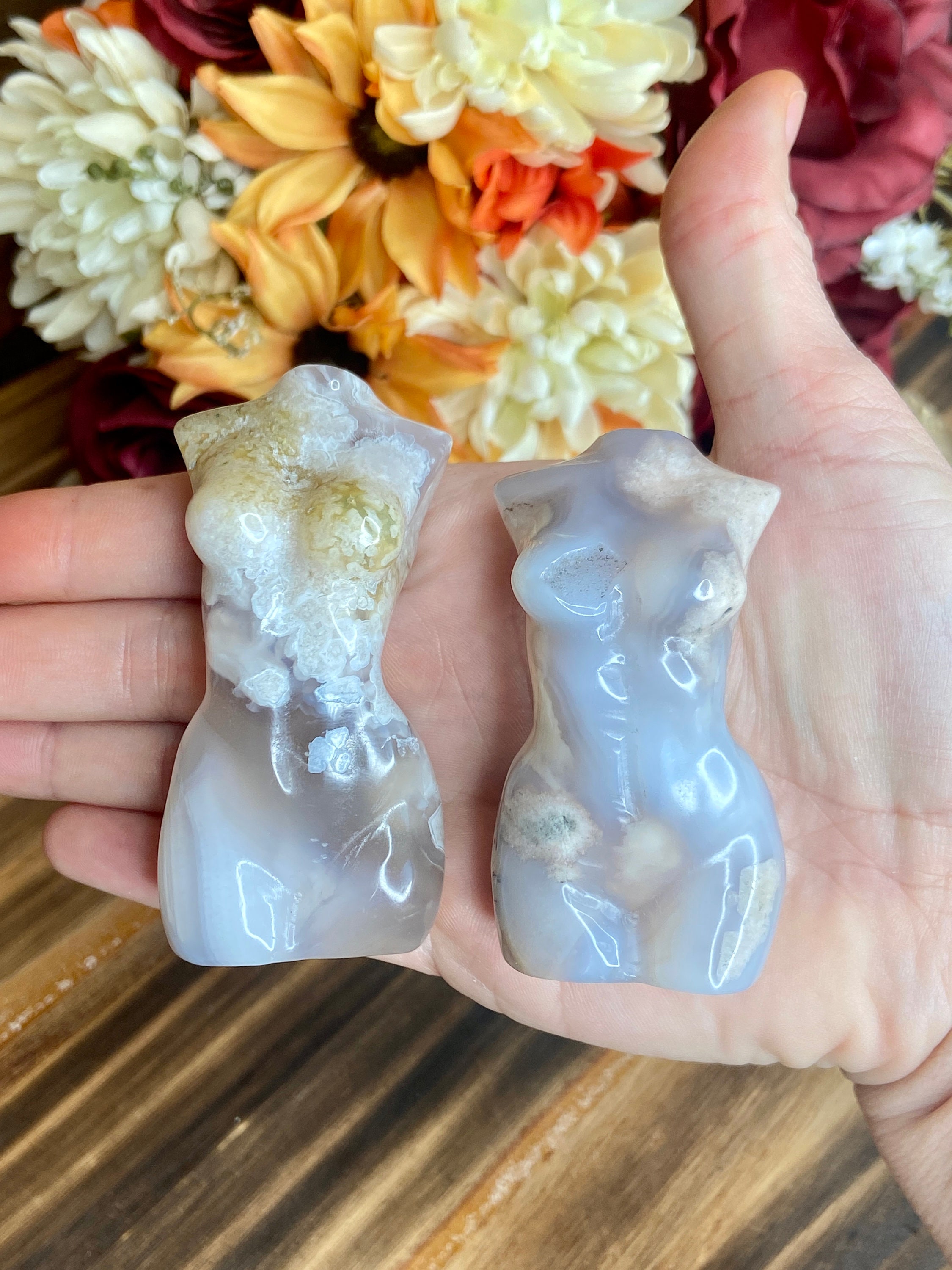 Flower Agate Goddess Carving, Crv280, Crystal Sakura Female Body Carving