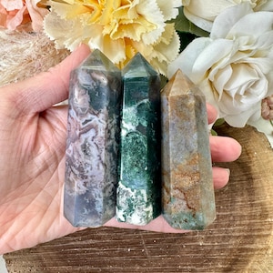 Moss Agate Tower, Crystal Point, Colorful Moss Agate, twr127