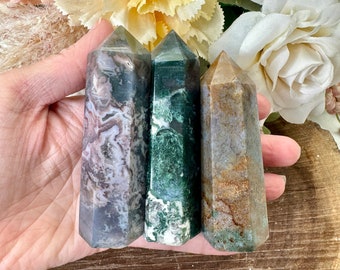 Moss Agate Tower, Crystal Point, Colorful Moss Agate, twr127