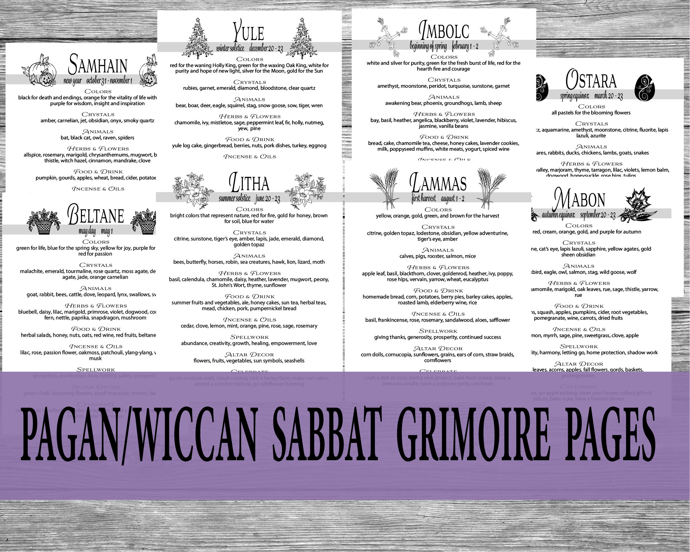Sabbat Guide Pack Pagan Sabbats Cheat Sheets Wiccan Sabbats Etsy UK