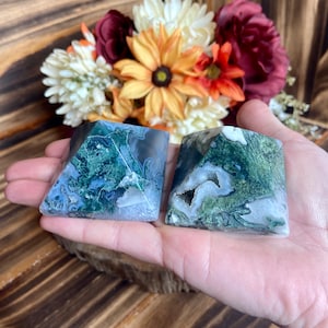 Moss Agate Pyramid, twr220, Moss Agate Tower, Druzy Moss Agate Point, Blue Moss Agate