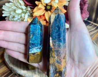 Blue Apatite Agate Tower, twr123, Blue Apatite in Matrix Point, Crystal Tower