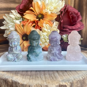 Crystal Buddha, crv112 Moss Agate Buddha, Ruby Kyanite Buddha, Rose Quartz Buddha, Amethyst Buddha