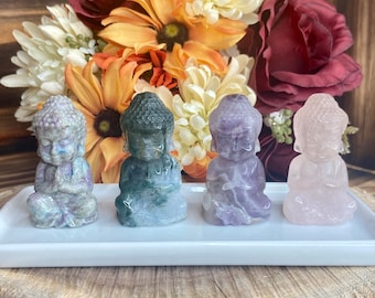 Buda de cristal, Buda de ágata de musgo crv112, Buda de cianita de rubí, Buda de cuarzo rosa, Buda de amatista
