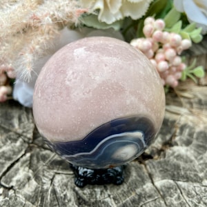 Roze Amethist Bloem Agaat Bol, sph134, #2, 71mm, Paarse Bloem Agaat Bol, Roze Bloem Agaat Bol