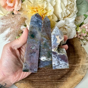 Moss Agate Tower, Crystal Tower, Druzy Moss Agate Point, twr229