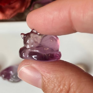 Mini Fluorite Sleeping Cat, crv410, Crystal Cat, Tiny Rainbow Fluorite Kitten
