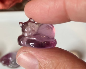 Mini Fluorite Sleeping Cat, crv410, Crystal Cat, Tiny Rainbow Fluorite Kitten