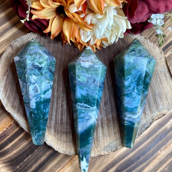 Moss Agate Wand, twr187, Crystal Wand, Moss Agate Point