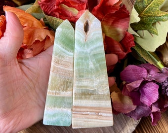 Kiwi Calcite Tower, twr261, Kiwi Calcite Point, Green Calcite Tower, Pistachio Calcite, Crystal Tower, Polished Crystal Point
