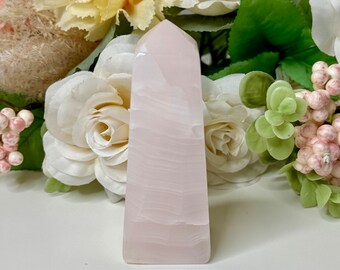 Torre de calcita rosa, punta de calcita mangano rosa, torre de cristal, twr259.2