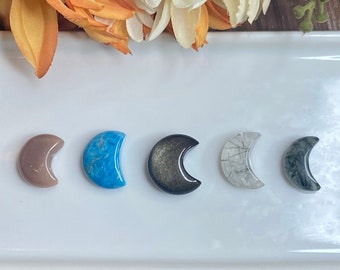 Mini Crystal Moon, shp142, Peach Moonstone Moon, Blue Apatite Moon, Tourmalinated Quartz Moon