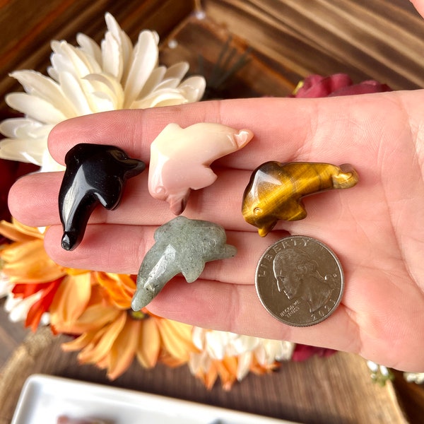 Mini Crystal Dolphin, Dolphin Carving, crv140, Opalite, Green Aventurine, Black Obsidian, Moss Agate Dolphin