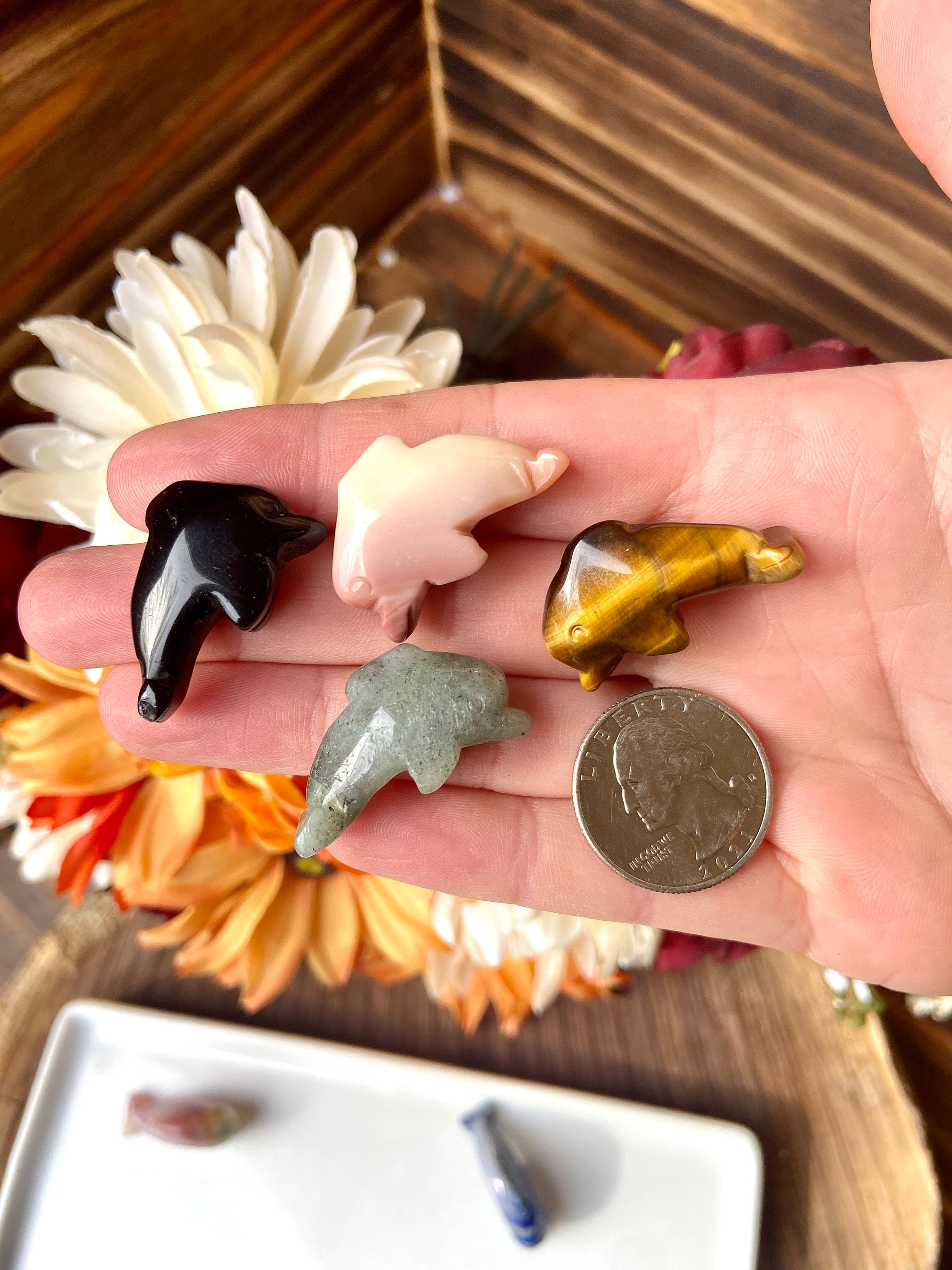 Mini Crystal Dolphin, Dolphin Carving, Crv140, Opalite, Green