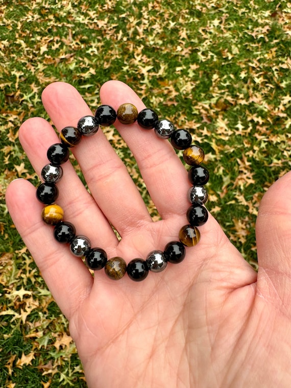 DouVei Triple Protection Bracelet – Obsidian, Tiger Eye, Hematite – Healing Crystal Beaded